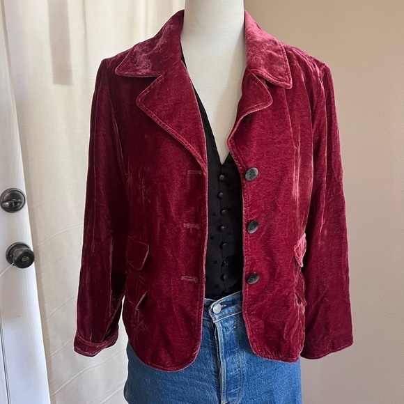 VTG Burgundy Velvet Blazer Jacket J Jill - Picture 1 of 6